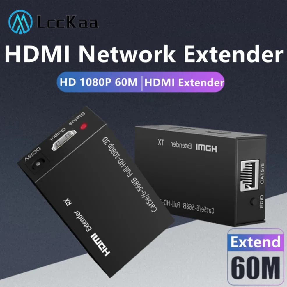 Extender 60M RJ45 Extender HDMI Full HD 1080P RJ45 a HDMI Network Extender di CAT5 CAT6 LAN Extensor per PS4 apple TV PC Laptop