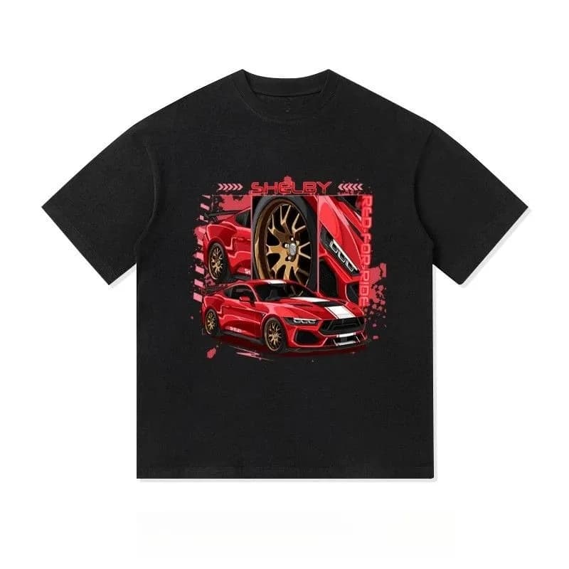 T-shirt a maniche corte estiva con stampa culturale modificata V8 in puro cotone di nuova moda alla moda Abbigliamento ampio da uomo in puro cotone