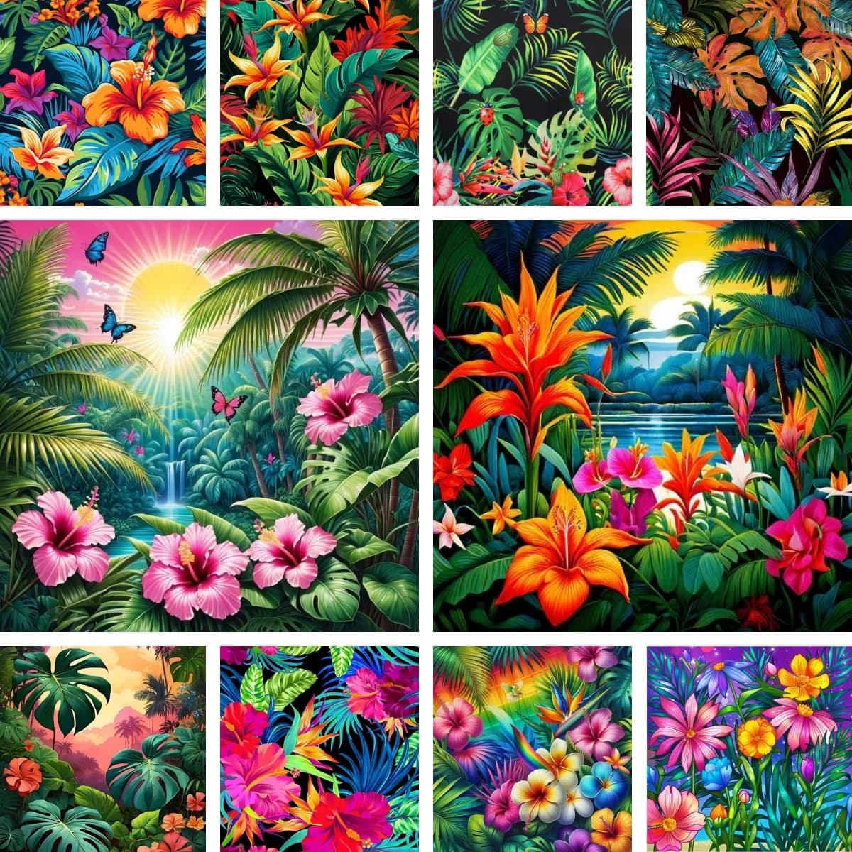 Full Square Round Diamond Painting Tropical Monstera Leaf Exotic Jungle Bloom Wall Art DIY Diamond Mosaic Cross Stitch Hobby