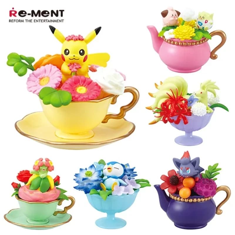 Pokemon in miniatura fiore tazza scena scatola cieca giocattolo Pikachu Bellossom Ninetales Piplup Togepi Zoroark figura scrivania decorazione da collezione