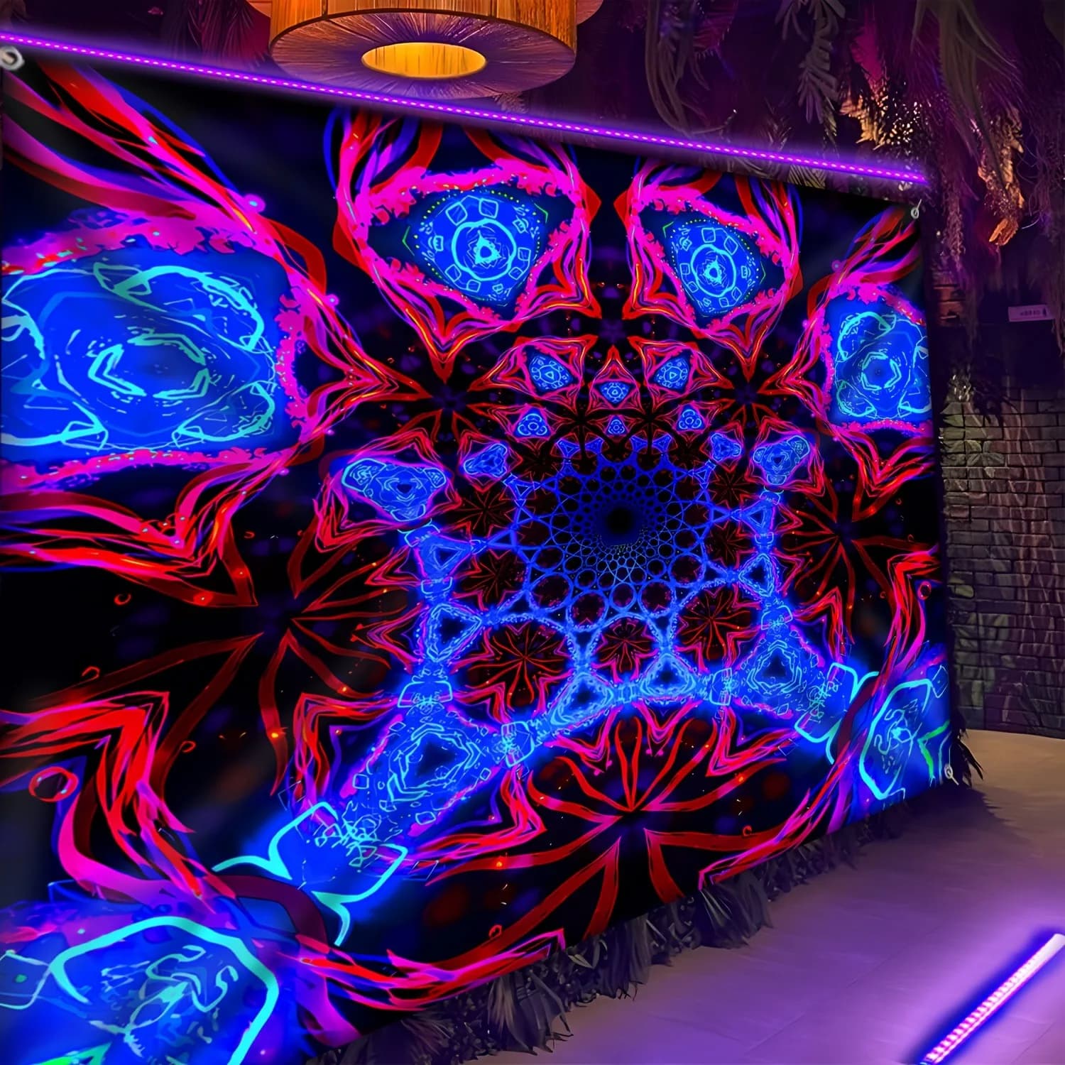 Psychedelic Geometric Pattern Neon Tapestry,UV tapestry wall hanging bedroom home party decoration