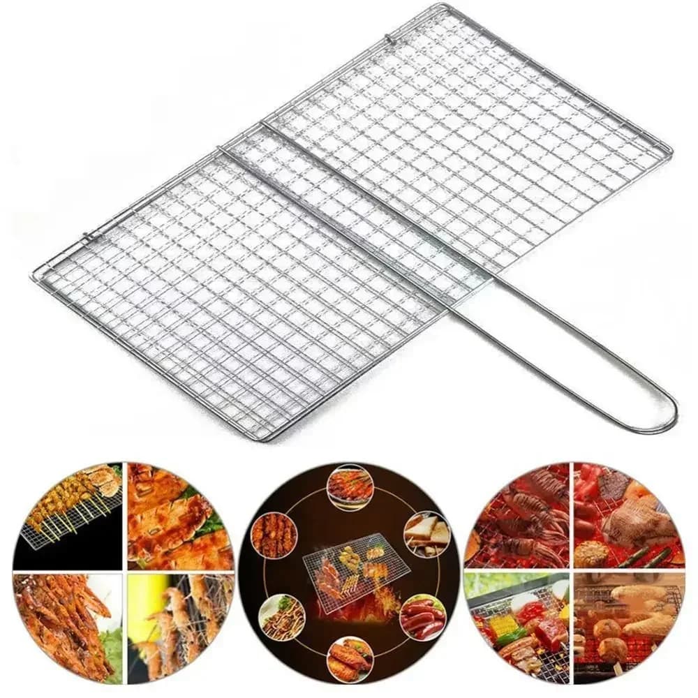 Argento bistecca carne pesce Net Size BBQ Net Tools Barbecue di verdure grigliare Basket Grill girarrosto Grill accessori per Barbecue