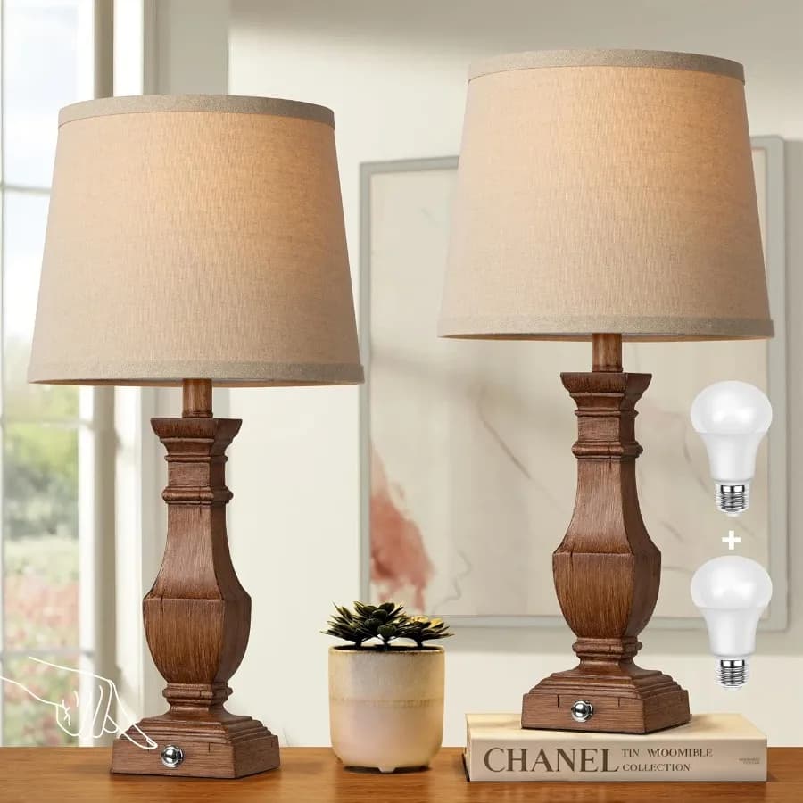 Dimmable table lamps Set of 2 rustic table lamps for living room, bedroom, bedside tables, desk lamps for coffee tables, touch lamp