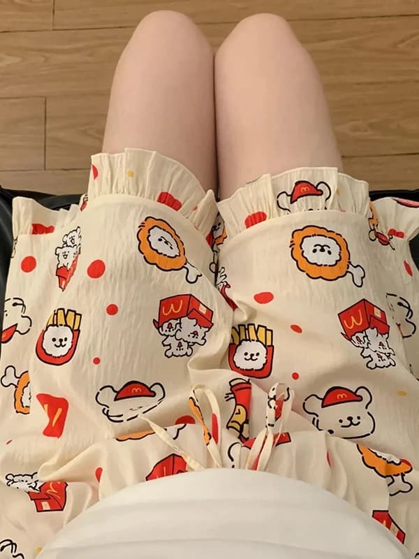 Pantaloncini da casa da donna con stampa floreale, stile cartone animato, estivi, dal design ampio, comodi, casual, versatili, a vita alta, per il tempo libero e il sonno