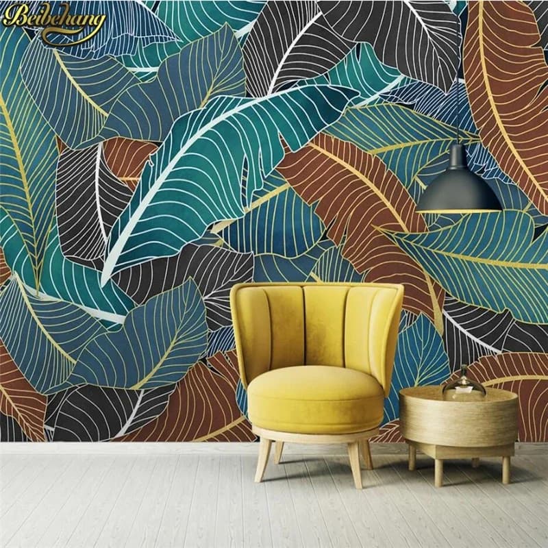Carta da parati personalizzata con linee astratte nordiche, foglie, carta da parati murale 3D, fresca, per camera da letto, sfondo TV, foto murale, paesaggio