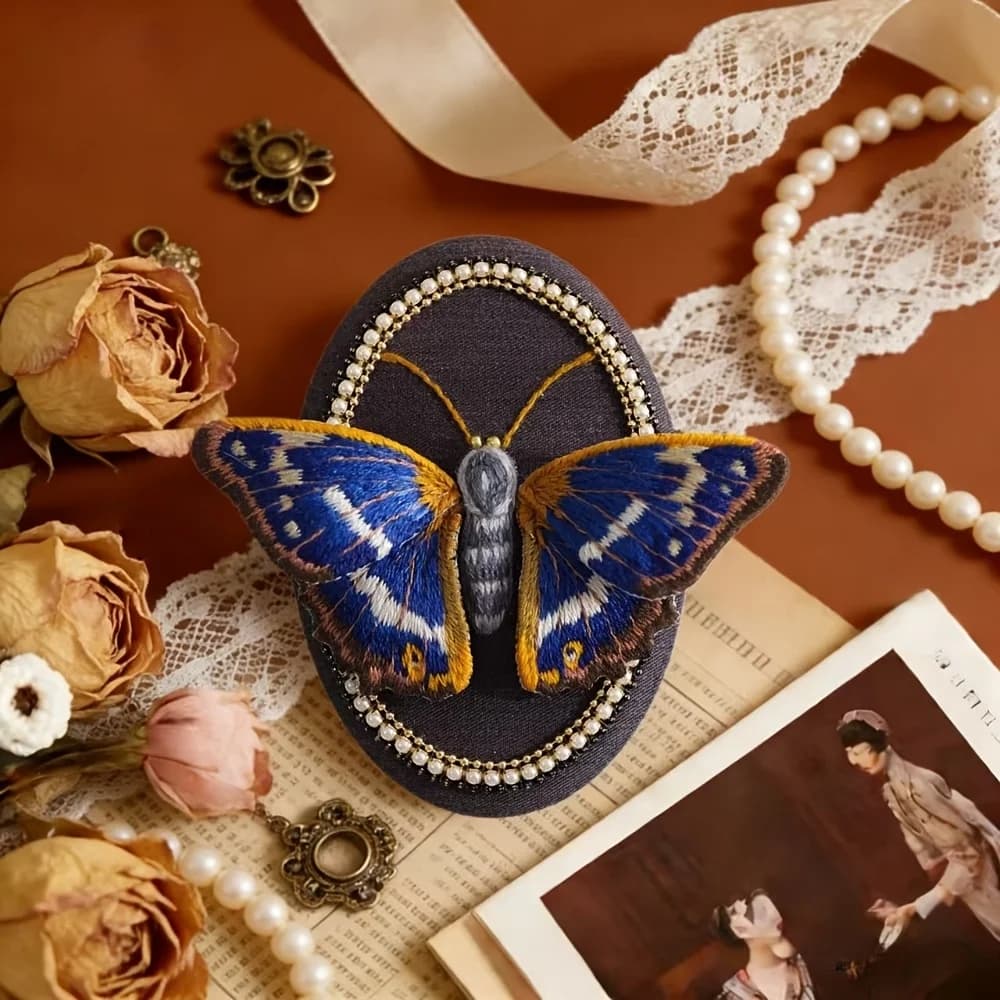 New Creative Three-dimensional Butterfly Embroidery Kit Beginner Embroidery DIY Material Pack, Handmade 3D Moth Insect Kit, 6.35
