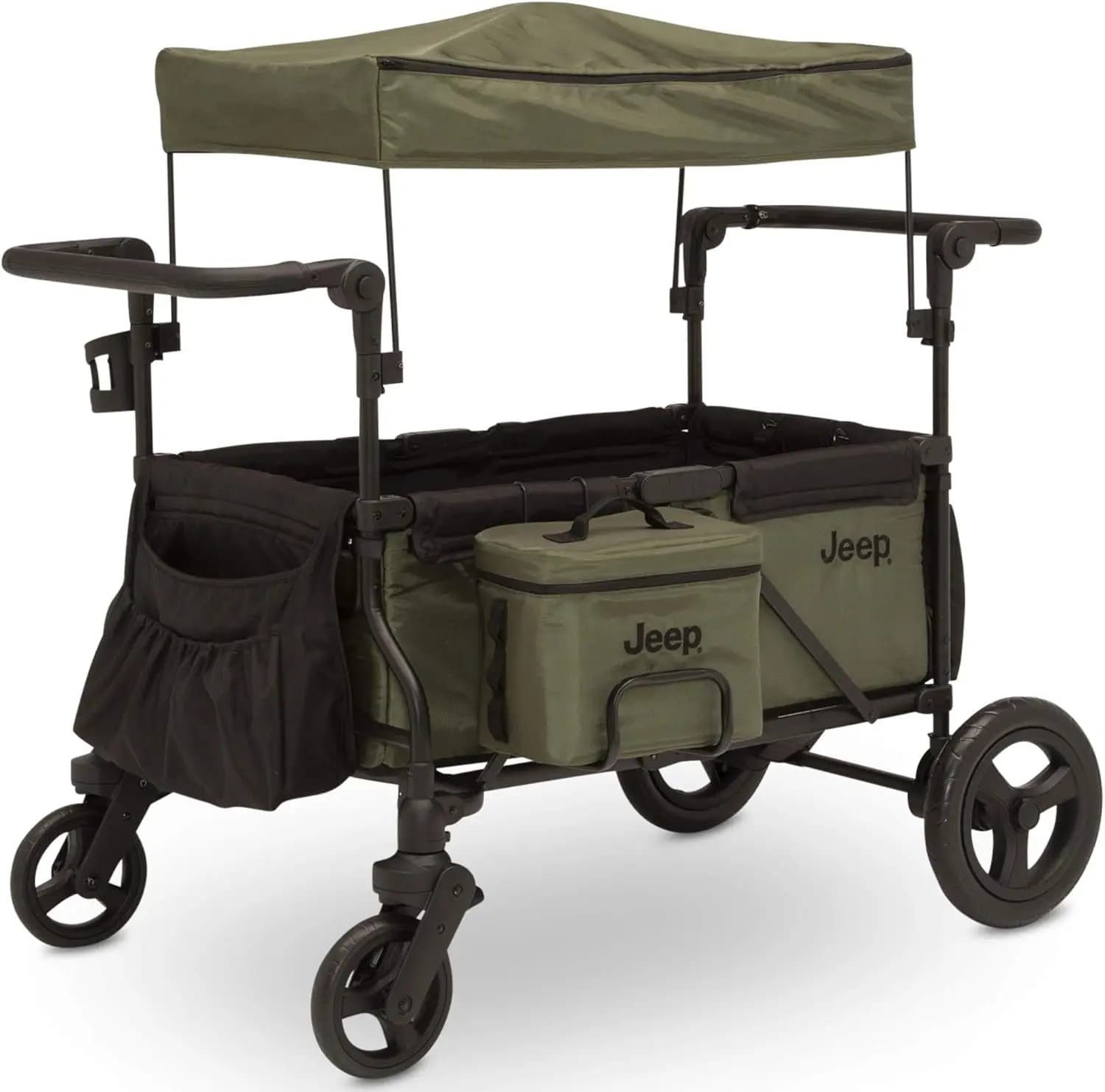 Carro per passeggino Deluxe con borsa termica e organizer per genitori, nero/verde - Versatile per bambini e attrezzature