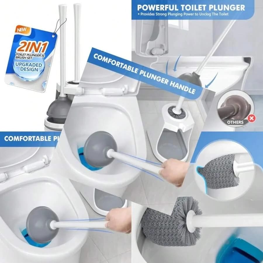 Set di Spazzola e Sturalavandini per WC con Supporto, Spazzola per WC e Sturalavandini Resistente con Supporto Ventilato, Set 2-in-1