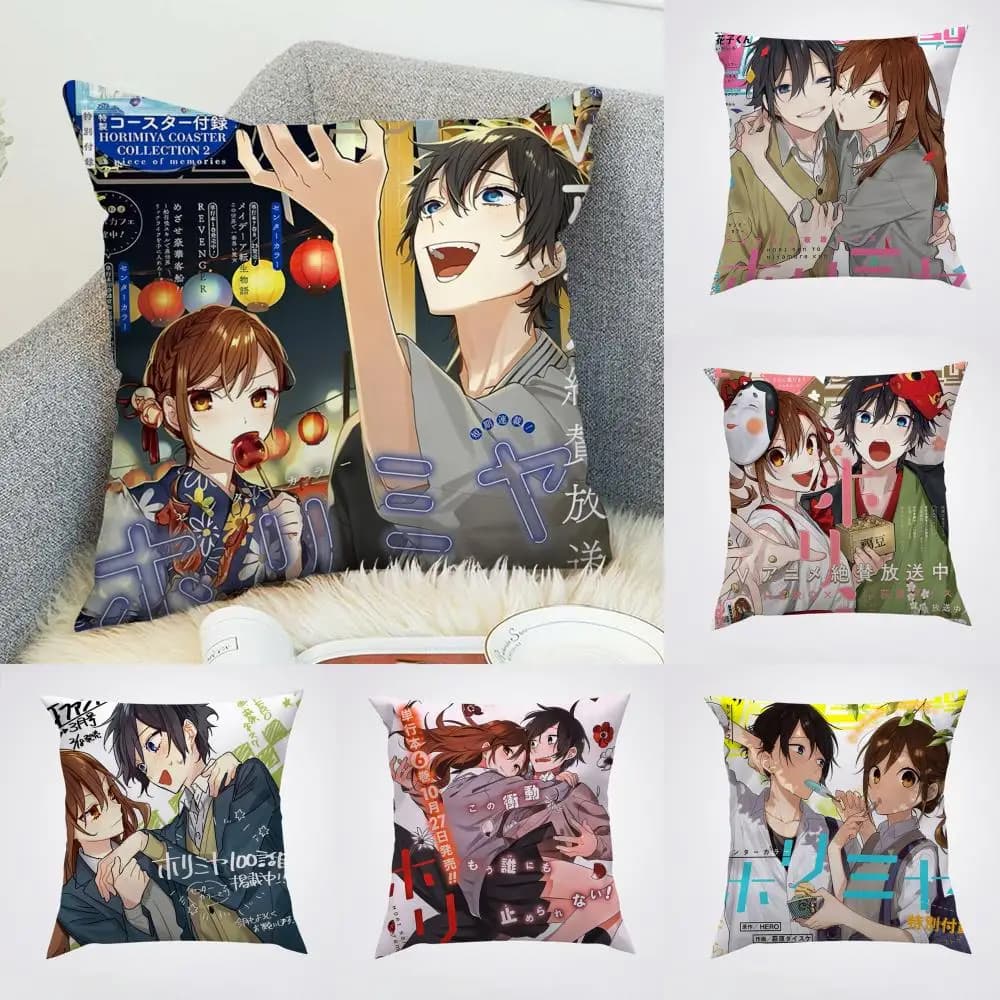 Federa per cuscino Anime Horimiyas per auto, divano, decorazione per la casa, stampa fronte-retro, federa quadrata in peluche per cuscino decorativo