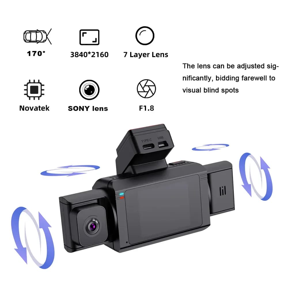 Dashcam Mini GPS 4K with front and rear cameras 3 lenses New DVR video recorder for car with IPS Mini Wifi screen inside