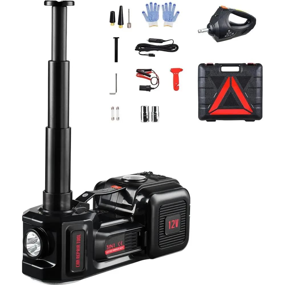 Martinetto elettrico per auto, 5 tonnellate / 11.000 libbre, martinetto a forbice con batteria integrata, 12V per cambio pneumatici con chiave a impulsi e luce LED