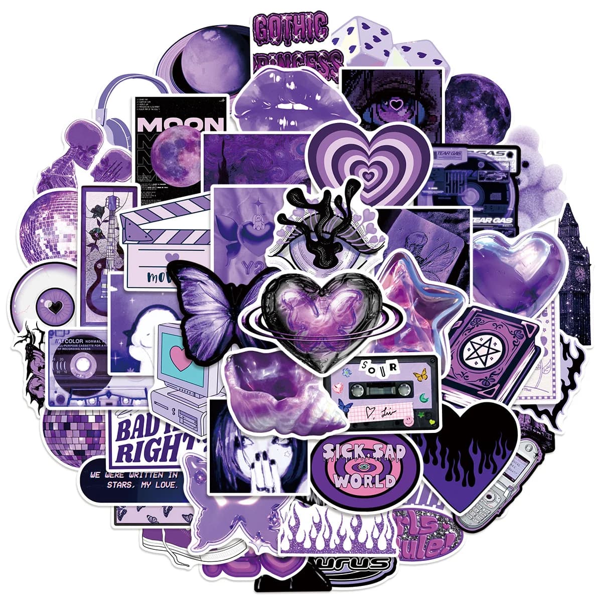 50/100 Pz Viola Y2K Ragazza Graffiti Adesivo Ufficio Materiale Scolastico Cancelleria Decalcomanie Trolley Caso Scooter Casco Frigo adesivi