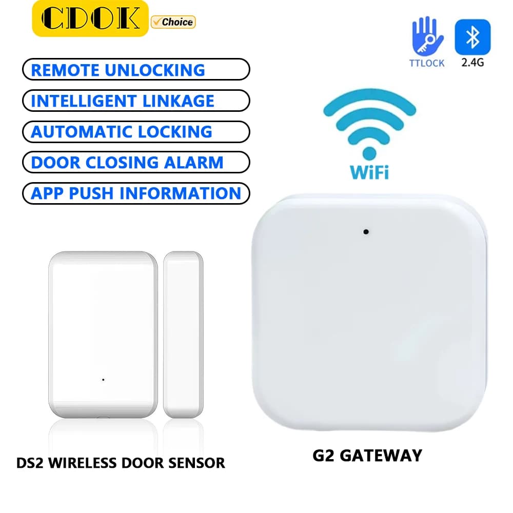 Sensore porta wireless CDOK DS2 Gateway G2 TTlock APP sblocco remoto, blocco automatico, allarme se la porta non è chiusa