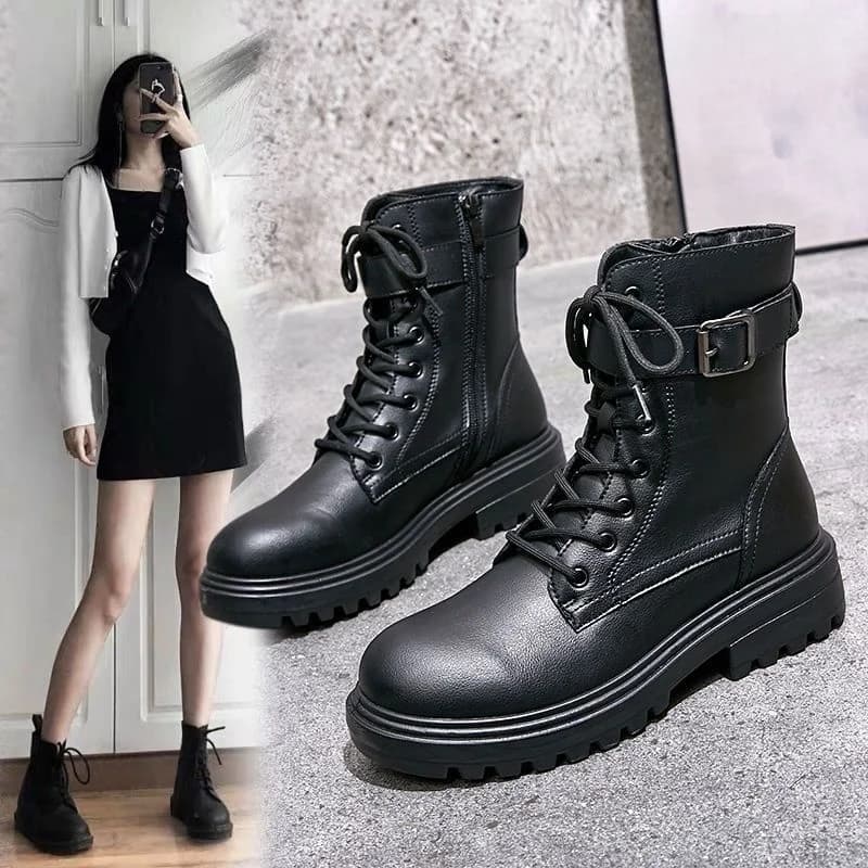 Casual Mid-Calf Boots Thick Bottom Black Knight Boots for Women Spring Summer Fashionable All-Match Short Boots