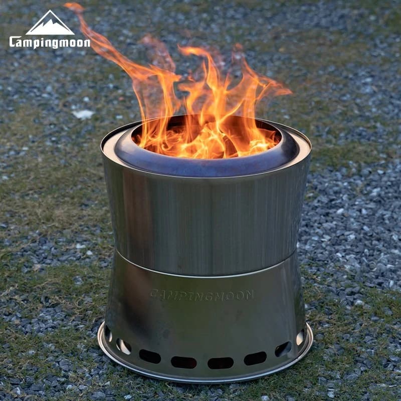 Double Cone Secondary Combustion Furnace 304 Stainless Steel Outdoor Camping BBQ Cooking Fire Pit MT-038