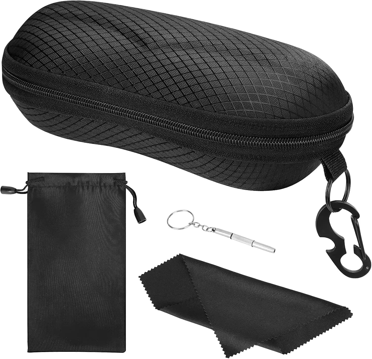Semi Hard Shell Sunglasses Case, Unisex Protective Eyeglass Case Glasses Case Holder with Metal Hanging Hook