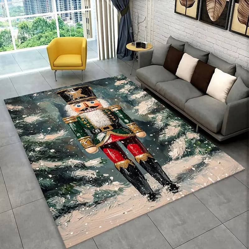 Cartoon The Nutcracker Puppet Merry Christmas Large Area Rug Non-slip Carpet for Bedroom Living Room Sofa Doormat Floor Mat Gift