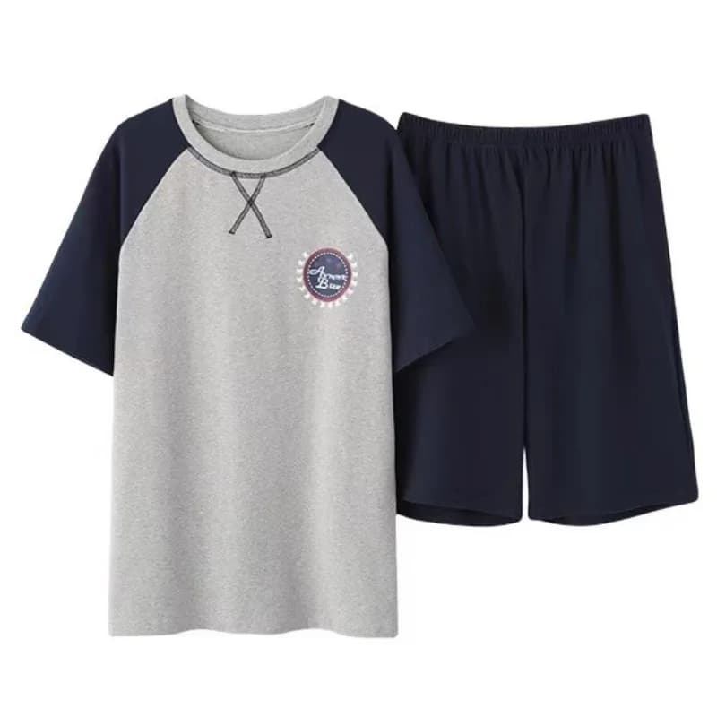 Pigiama da uomo in cotone Top e pantaloni Pigiama da casa Atletico Casual Set da notte allentato Indumenti da notte a righe Homewear Due pezzi di grandi dimensioni