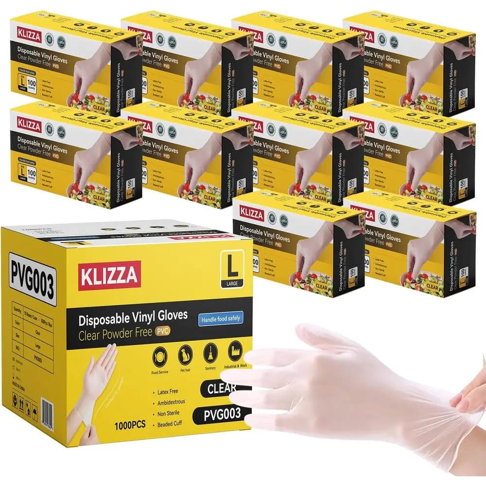 Guanti in Vinile Monouso Trasparenti, Senza Lattice, Senza Polvere, per Uso Alimentare, per Cucina, Cottura e Pulizia