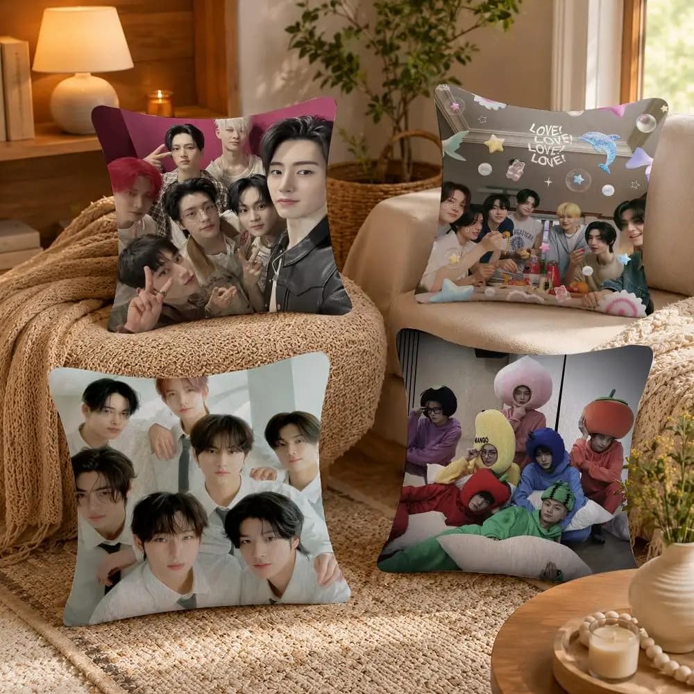 Boy team E-ENHYPEN Cushion Cover Soft Short Plush Pillow Case Double Sided Print Washable Sofa Bed Home Decor Gift