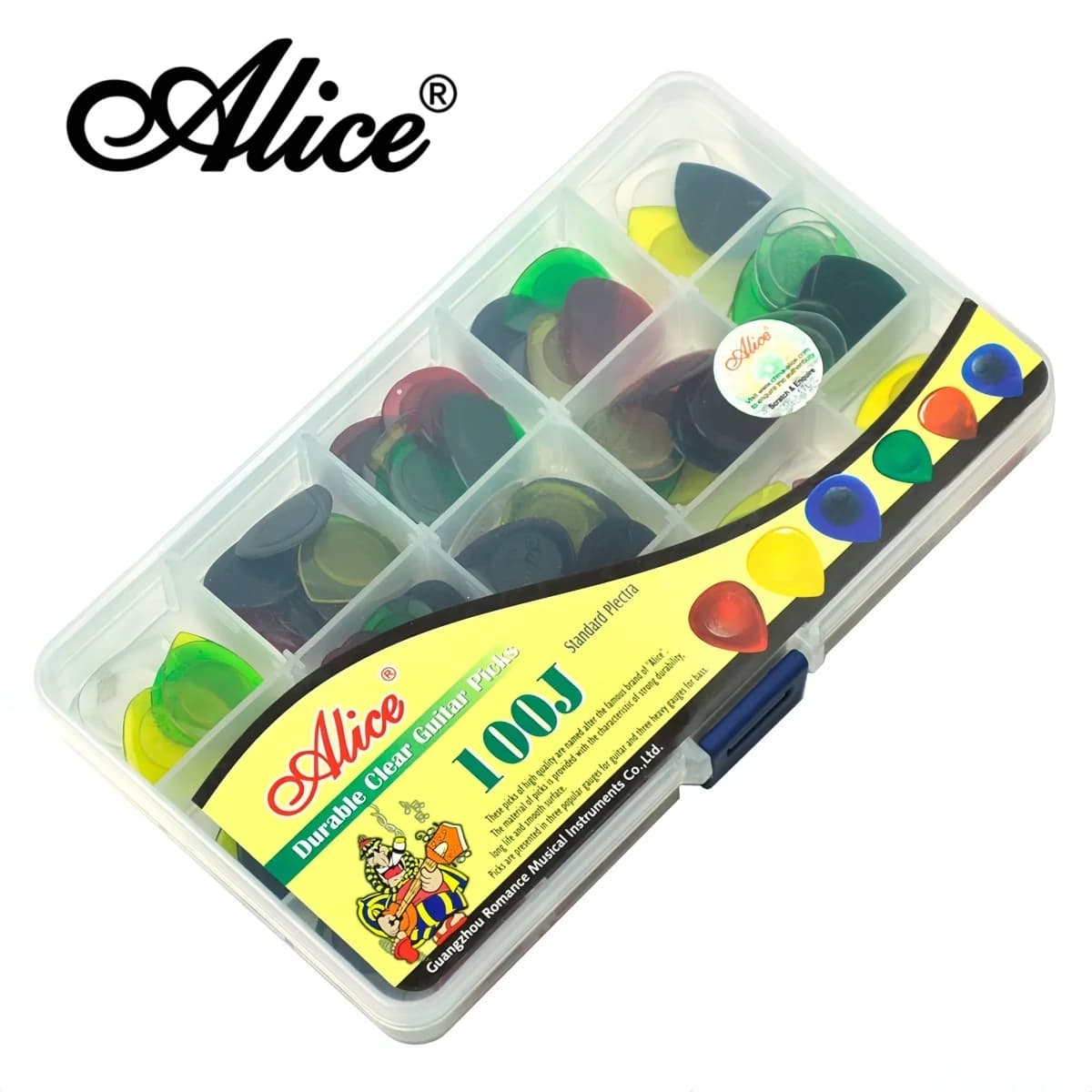 Alice 100Pcs Guitar Picks Big/Small Waterdrop Size, 1/2/3mm Mixed Plectrums for Acoustic Electric Guitar Bass with Pick Case