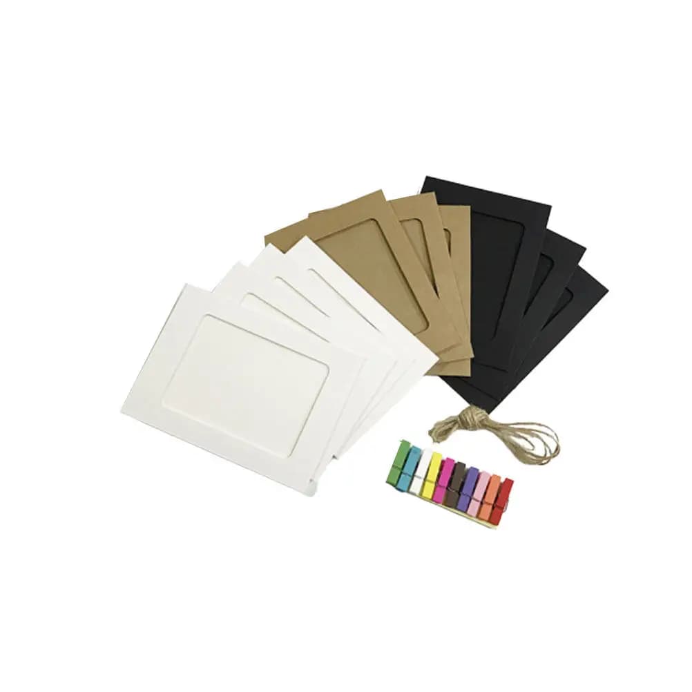 Set da 2 Cornici Fai-da-te Componibili da Appendere, Cornici in Carta da 5 e 7 Pollici, Stile Non Finito, con Clip e Corda per Ufficio, Casa, Hotel, Negozio