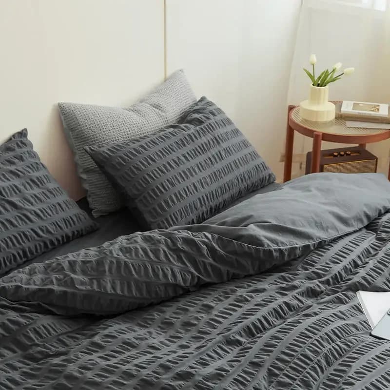 Bed linen set in Pure Cotton, 4 Pieces, Cover, Fashion, Seersucker, Solid color, Bed linen, Bed linen, King Queen size