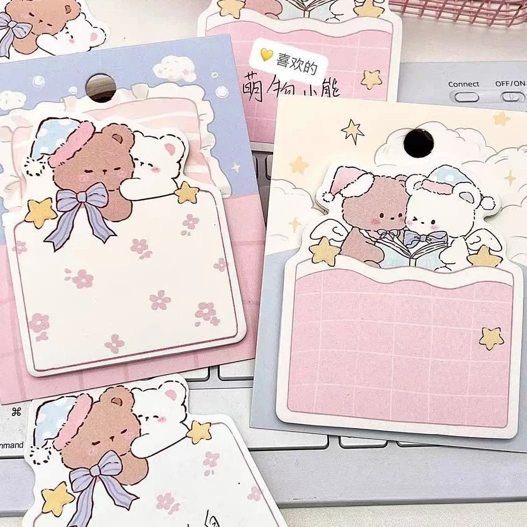 Cute High Value Kawaii Bear & Cat Shaped Sticky Notes Lined Message Inserts Lovely Student Office School Stationery Gift