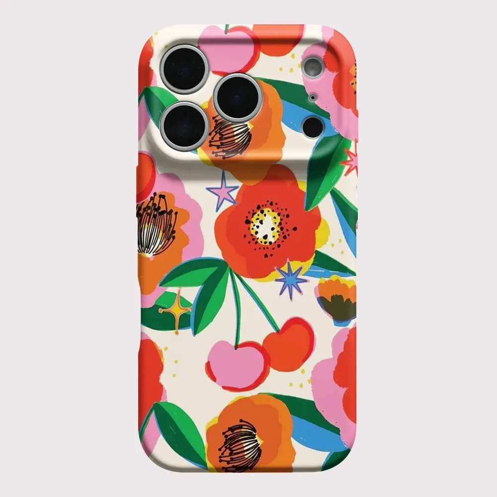 Cover for iPhone 17 16 15 14 13 12 11 Pro Max Air 16e 7 8 Plus XS Max XR with Colorful Flowers and Cherry, in PC Rigido Antiurto
