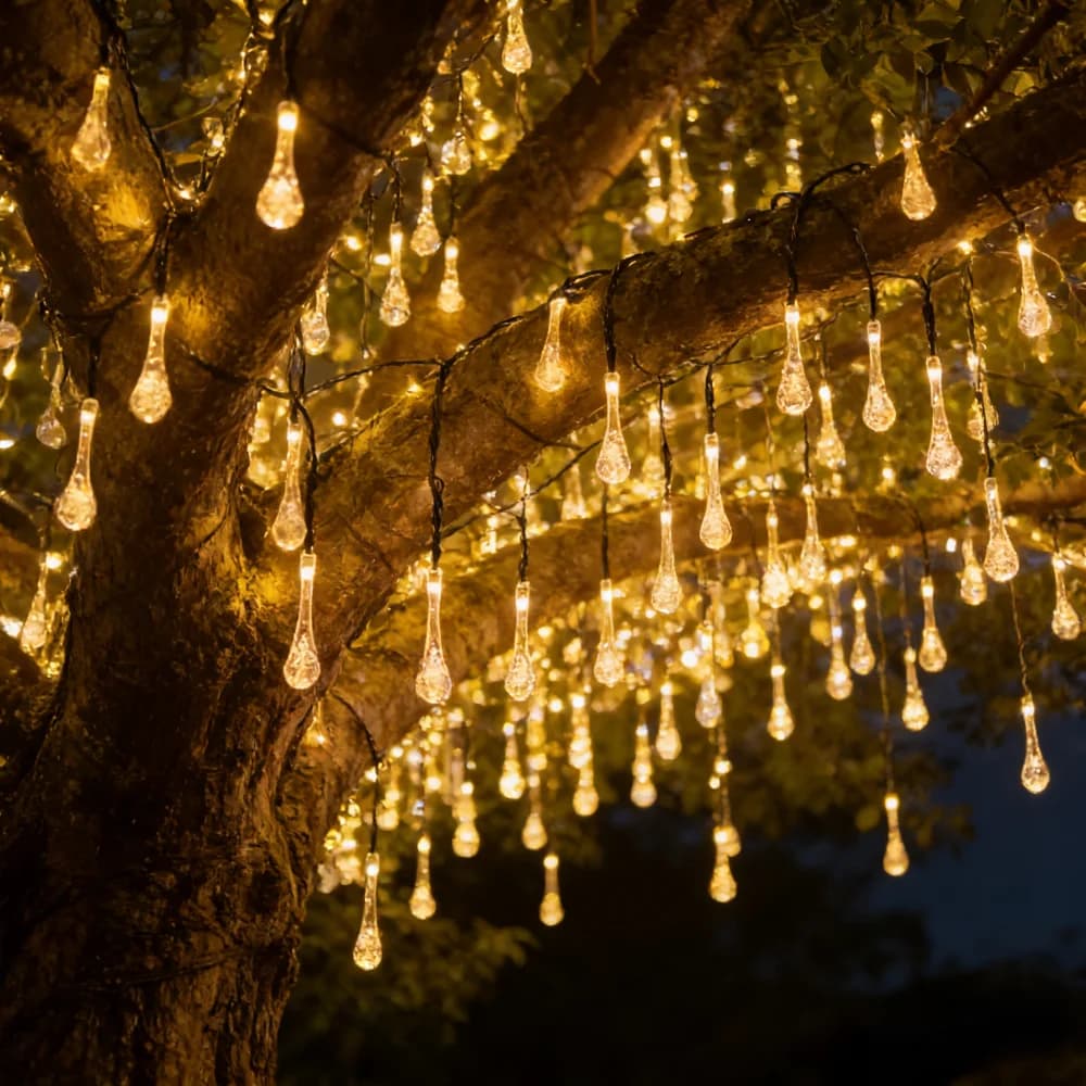1 pz. Luci a stringa a LED a goccia alimentate a energia solare, luci decorative a sospensione per Natale, matrimoni, festività, giardino, parete, cortile