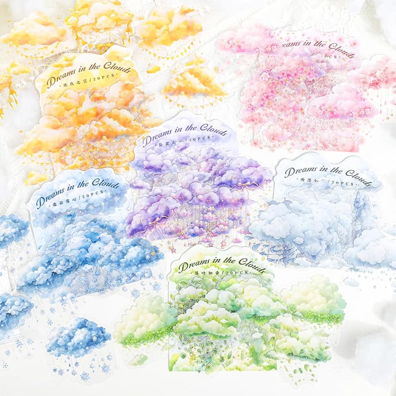 JIANQI 20pcs/pack Sky clouds Stickers Kit Transparent PET Scrapbooking Materials DIY Junk Journal Aesthetics Sticker Stationary