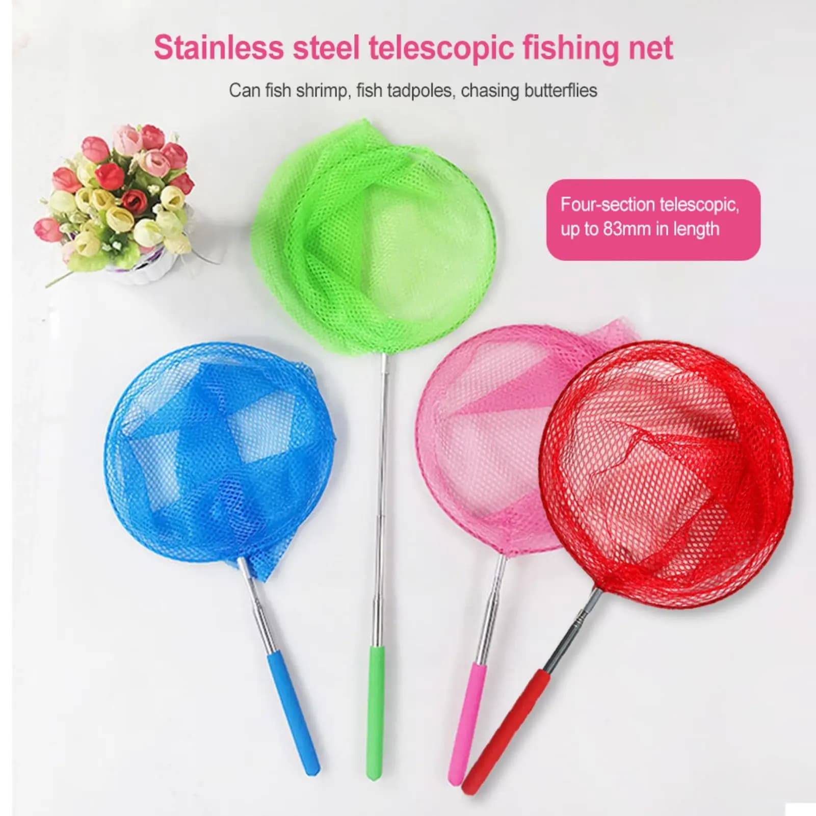 Mini Fishing Net Colorful Anti-Slip Grip Pole Telescopic Butterfly Net Extendable For Kids Catching Bugs Insect Fishing Toy