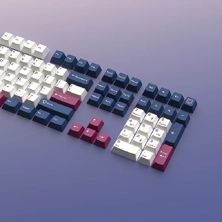 Set of 126 Blue and White Warrior Keyboards, Cherry Double Shot Profile in PBT, Compatible with Mechanical Keyboards MX 61/68/84/100/104/108