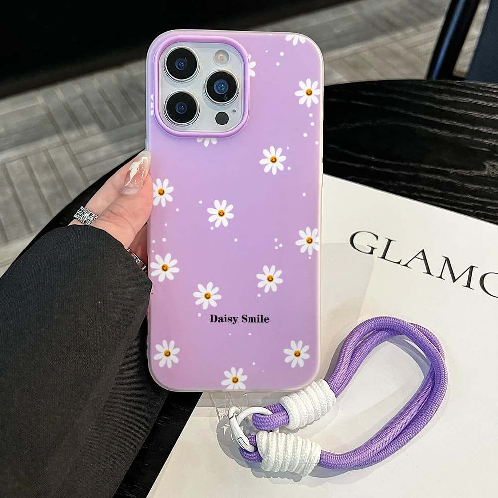 Wrist Strap TPU Phone Case For Redmi Note 14 Pro Plus 5G 12 11 10 14C 13C14 13 Pro 15C 4G 5G Daisy Flower With Lanyard Cover