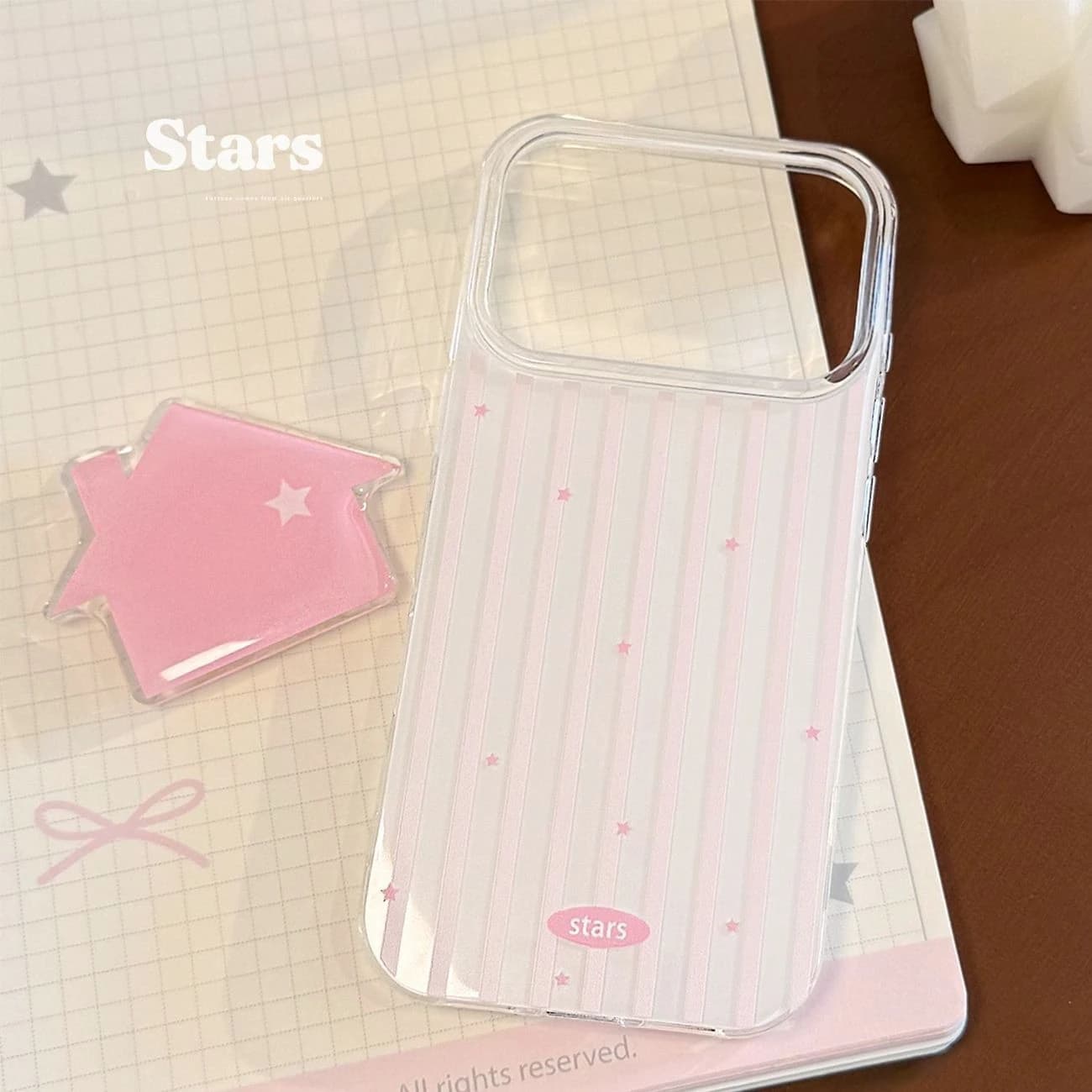 Korean Ins Pink Stripe Stars Phone Case For iPhone 17AIR 17 16 15 14 13 12 11 Pro Max 7 8 Plus Mini Y2K Sweet Anti-fall Cover