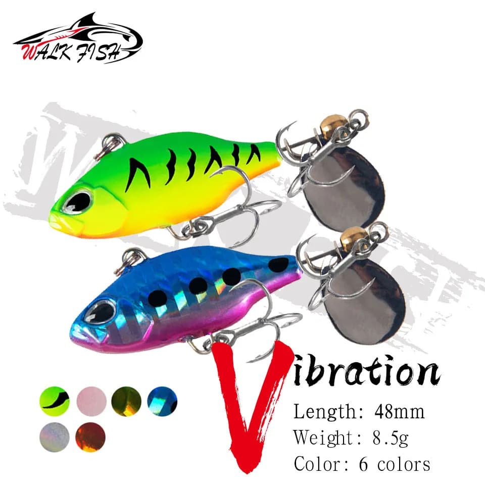 WALK FISH coda rotante VIB vibrazione esca 48mm 8.5g Spinner cucchiaio esche da Pesca Jigs trattore Pesca esche dure affrontare Pesca