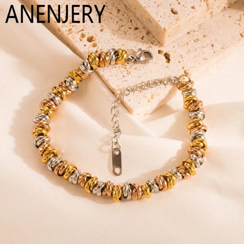 ANENJERY Bracciale a catena grossa in acciaio inossidabile 316L per donna Uomo Commercio all'ingrosso di gioielli semplici vintage