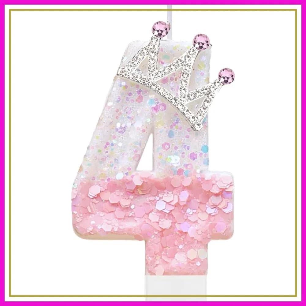 Candela Rosa Numero 4 per Torta di Compleanno, Decorazione per Torta a Forma di Corona, Decorazioni per Feste da Principessa, Topper per Cupcake, Gadget per Feste