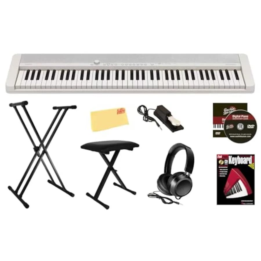 Tastiera portatile CT-S1 a 76 tasti - Bundle bianco con supporto regolabile, panca, pedale sustain, cuffie, libro di istruzioni per pianoforte