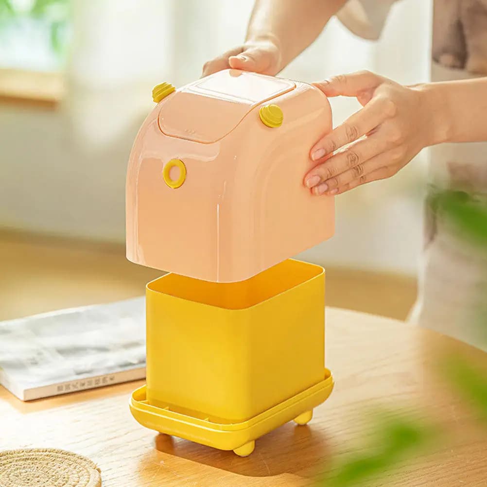 Office Desk Desktop Trash Can PP Silicone Small Modern Countertop Garbage Bin Minimalist Waste Basket for Home Office Living