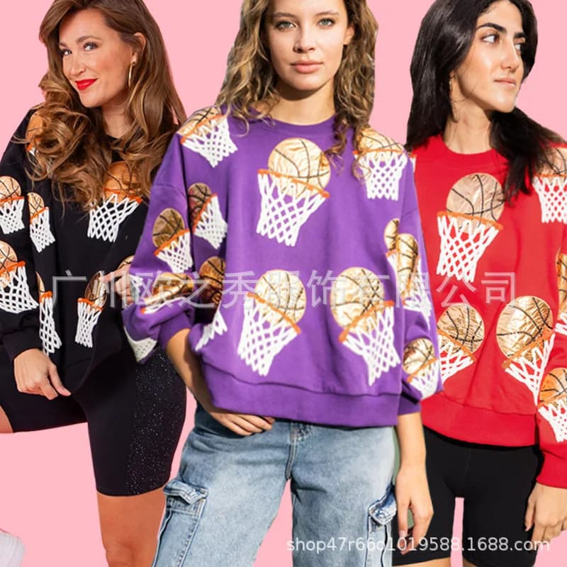 New Shooting Paillettes Ricamo Felpa con cappuccio Y2k Vestiti Anni 2000 O-Collo Maniche lunghe Top Abbigliamento sportivo da donna Design Allentato Streetwear