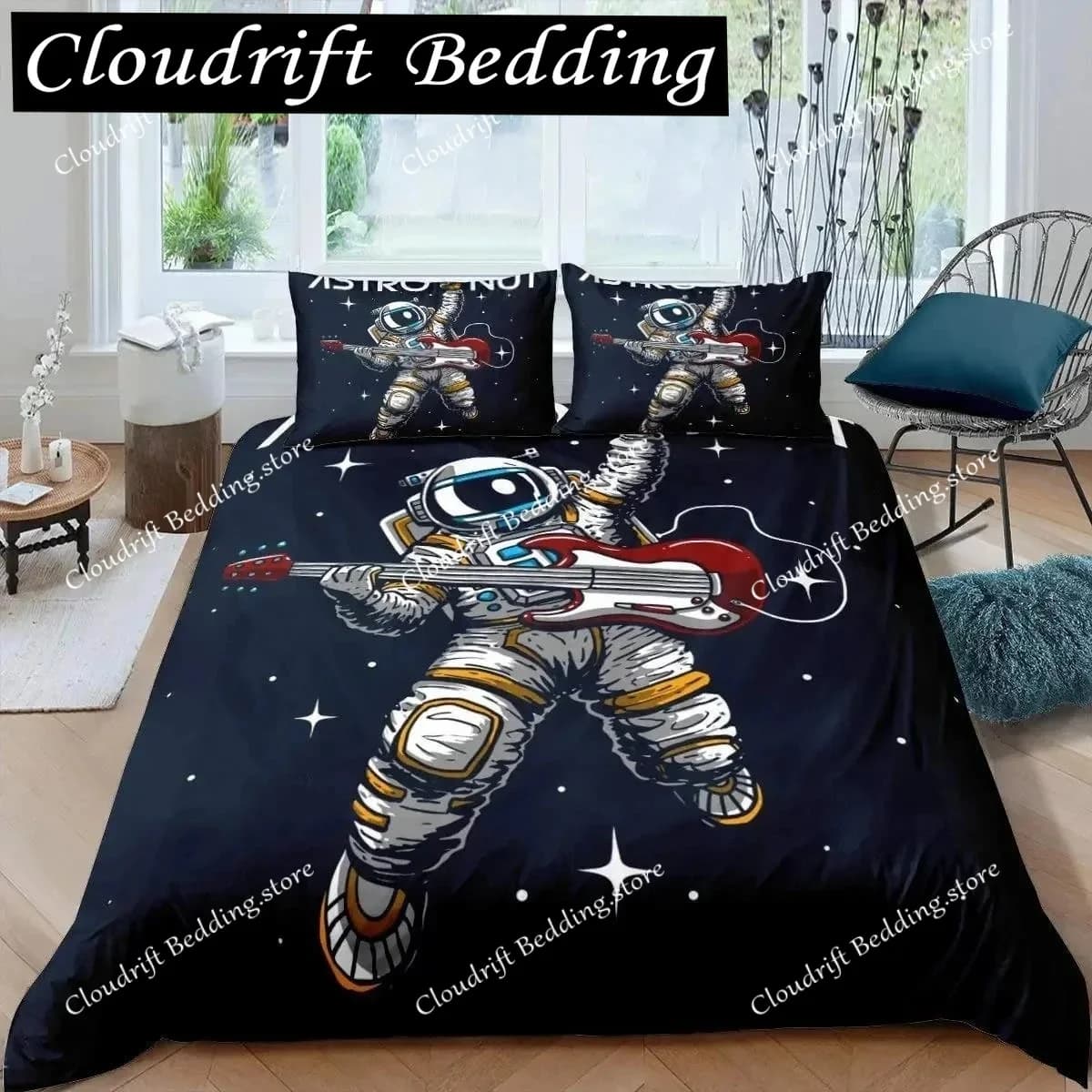 Set copripiumino Space Astronaut per ragazzi, ragazze, bambini, set biancheria da letto per letto singolo, decorazione per camera da letto a tema galassia e spazio, copripiumino in poliestere
