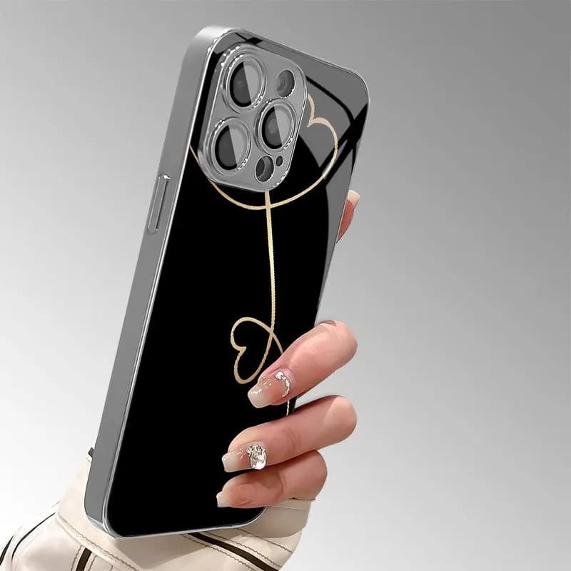 Love heart pattern electroplated glass phone case suitable for iPhone 17 16 15 14 13 12 11 Pro/Max/Plus shockproof back cover