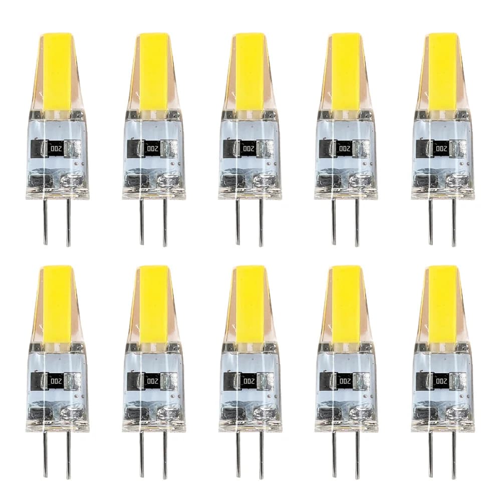 Pack of 10 LED bulbs COB G4 Dimmable 6W, AC DC 12V/220V, Alogenic 30W 40W replacements for Lamps and spotlights