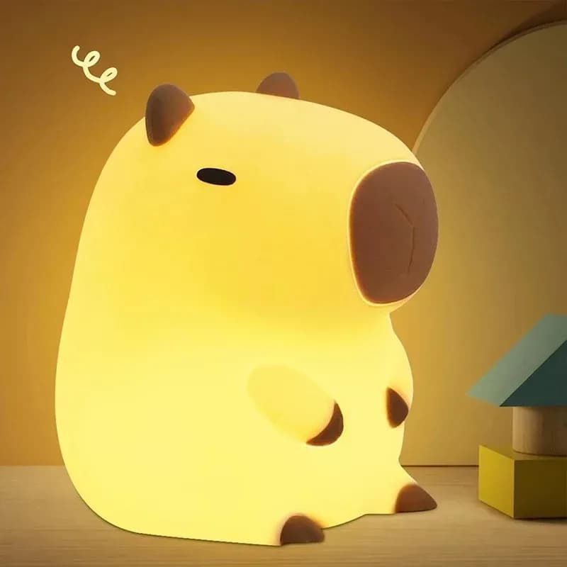 Lampada Notturna in Silicone a Forma di Capibara, Ornamento da Scrivania Cartoon, Luce da Comodino per Arredamento Camera e Regalo di Compleanno
