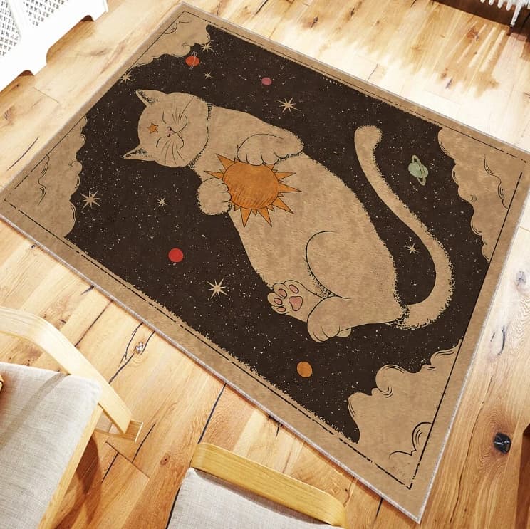 Tappeto per gatti sonnolenti Tappeto per gatti bianco nero Illustrazione Pittura a olio Stile Gatto Soggiorno Camera da letto Tappeto Tappetino per porta Tappeto decorativo