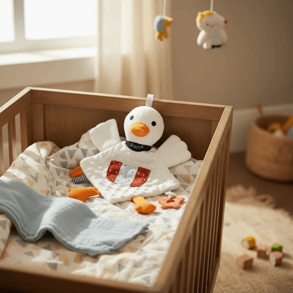 Giocattolo Sensoriale Morbido in Peluche a Forma di Animale con Suono Squittente e Frusciante, con Impugnatura