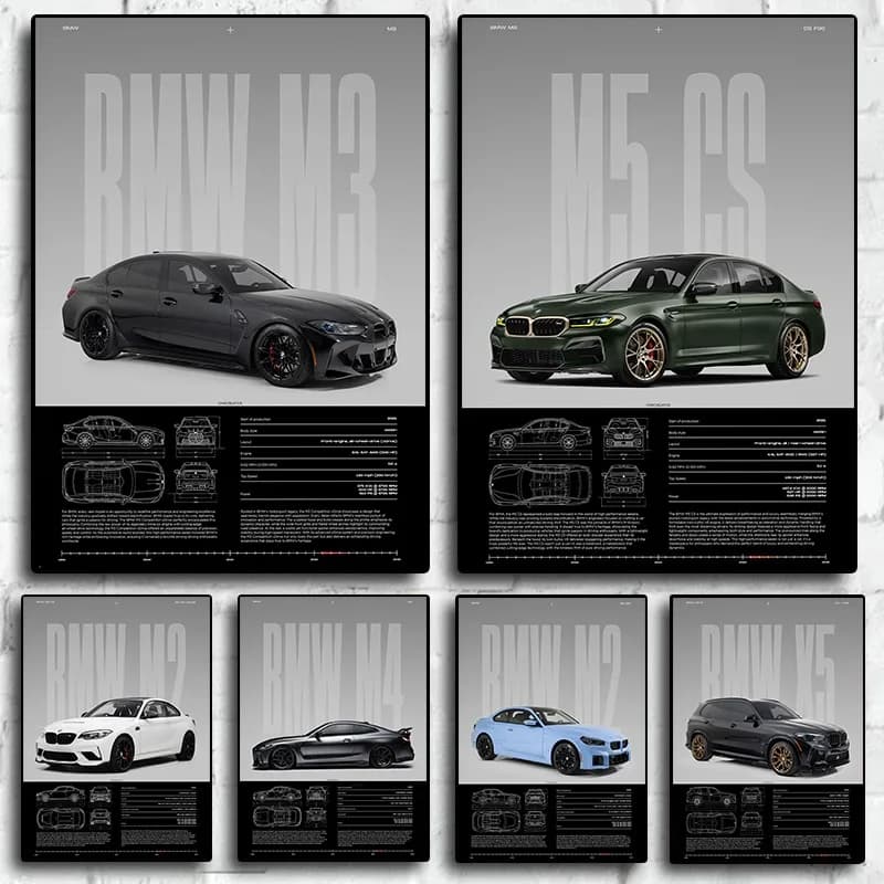 Moda famosa competizione di auto di lusso M4 M3 Supercar Nordic Poster tela pittura immagini di arte della parete casa dormitorio camera da letto Decor