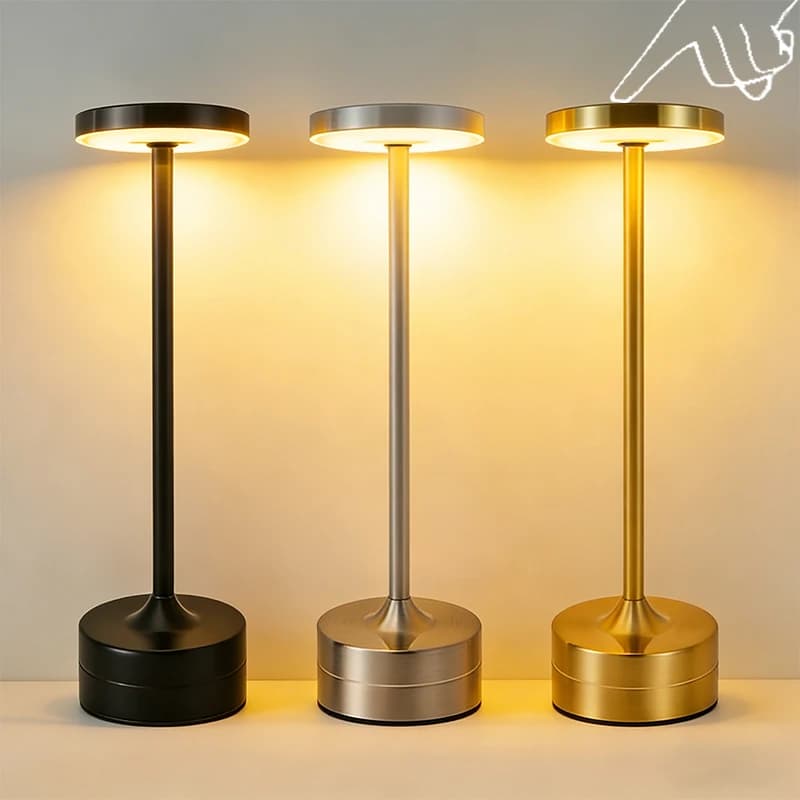LED Table Lamp Night Light with Tactile Sensor, Rechargeable Portable Bedside Lamp, Wireless Reading Lamp for Bedroom, Dimmable Desk Lamp