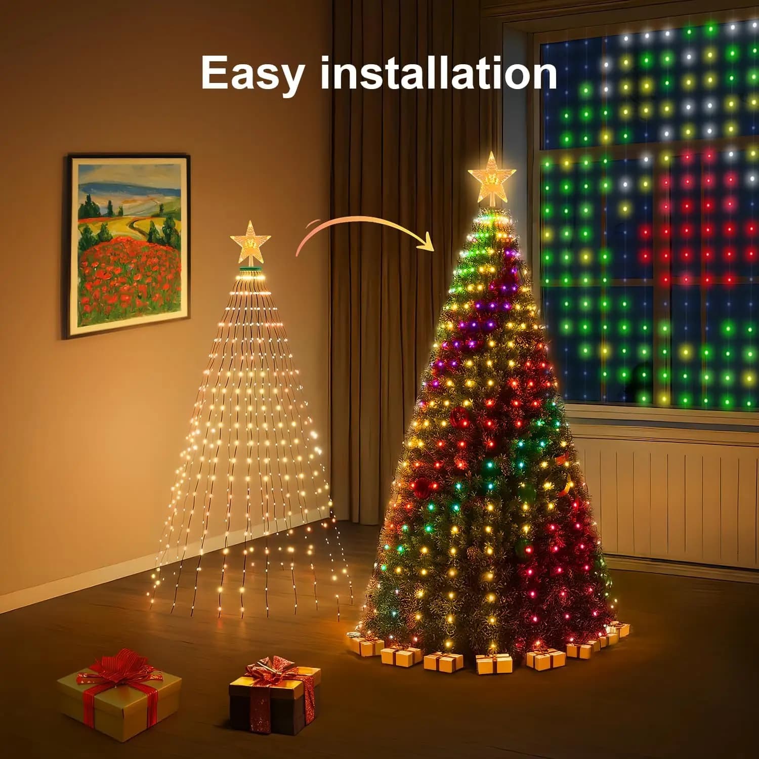Smart Christmas Tree Toppers Luci Multicolor Fata LED Star String Cascata Xmas APP Bluetooth Home Yard Fai da te programmato